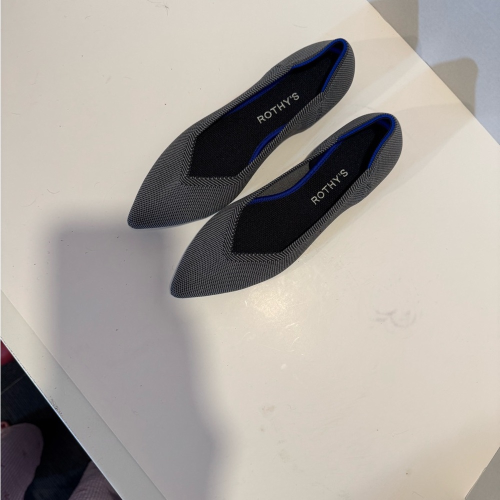 Rothy's Gray Pointed Knit Flats with Blue Trim - Picture 7 of 10